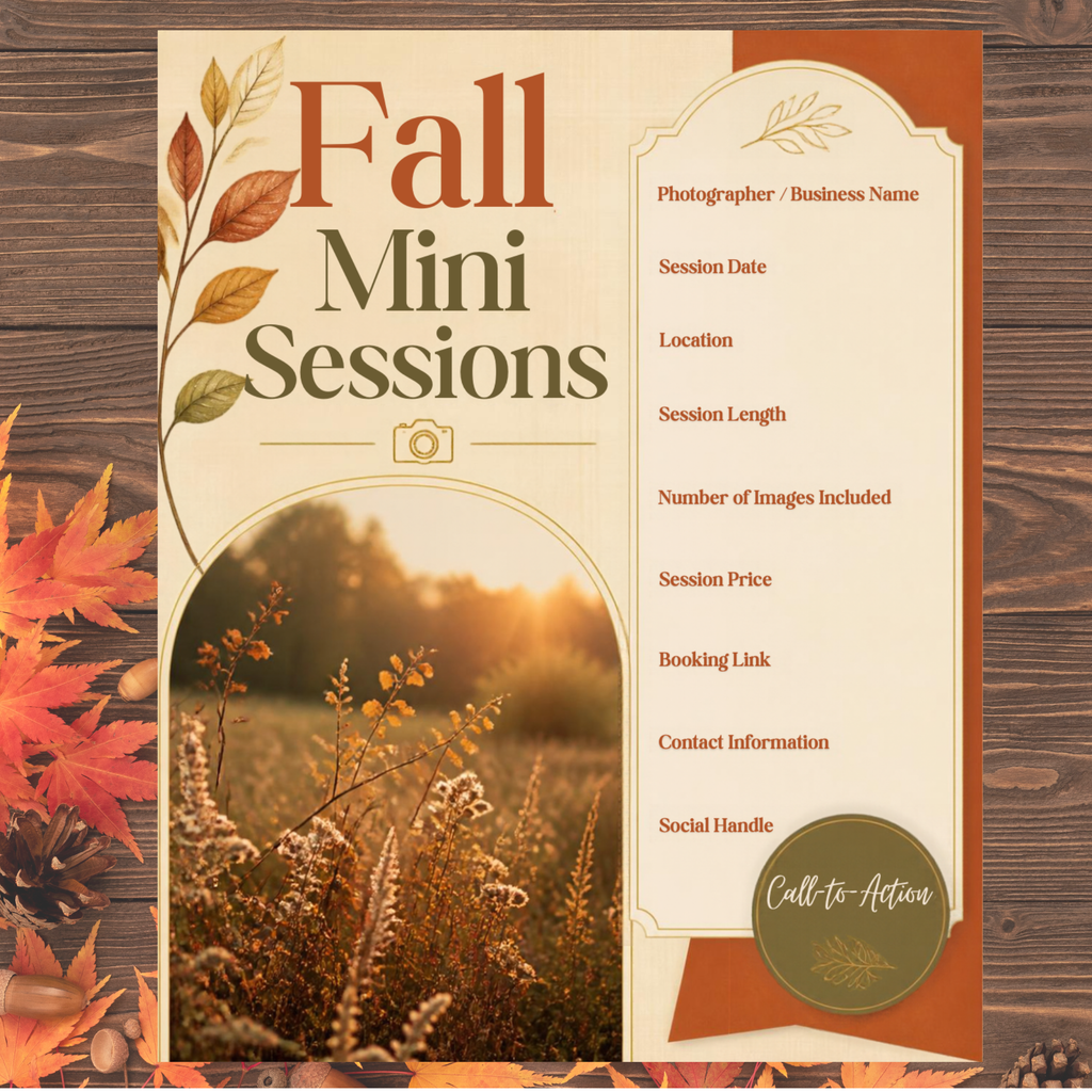 Fall Photography Mini-Session Bundle | 6 Editable Canva Templates