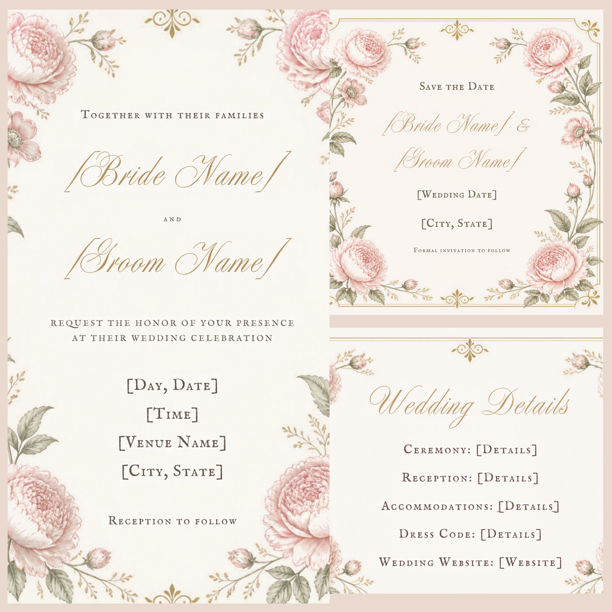 Romantic Floral Wedding Invitation Bundle | 10 Editable Canva Templates