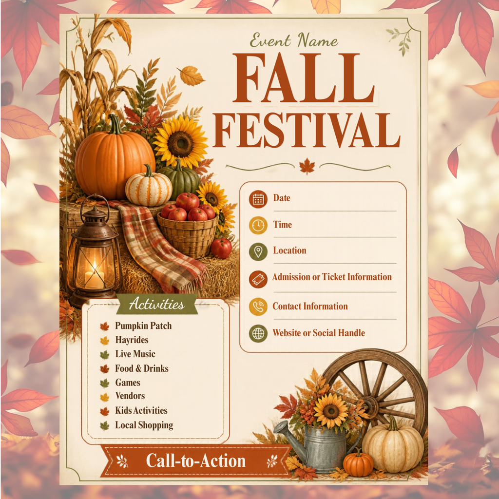 Fall Festival & Harvest Flyer Bundle | 6 Editable Canva Templates