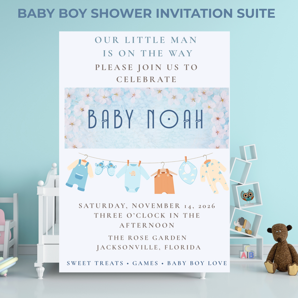 Baby Boy Shower Invitation — Editable Canva Template, English, Spanish & Bilingual