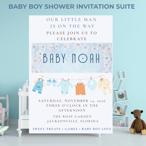 Baby Boy Shower Invitation — Editable Canva Template, English, Spanish & Bilingual
