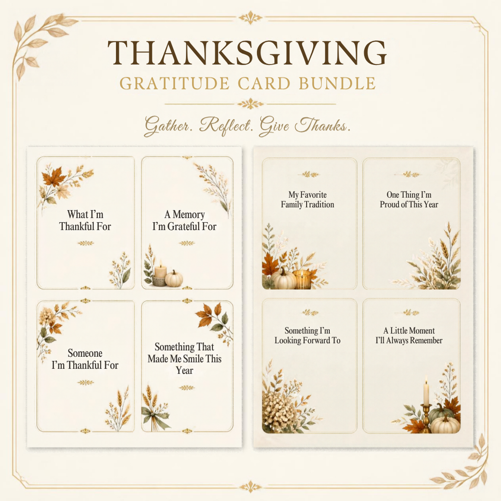 Thanksgiving Gratitude Cards + Conversation Cards | Editable Canva Printable Bundle
