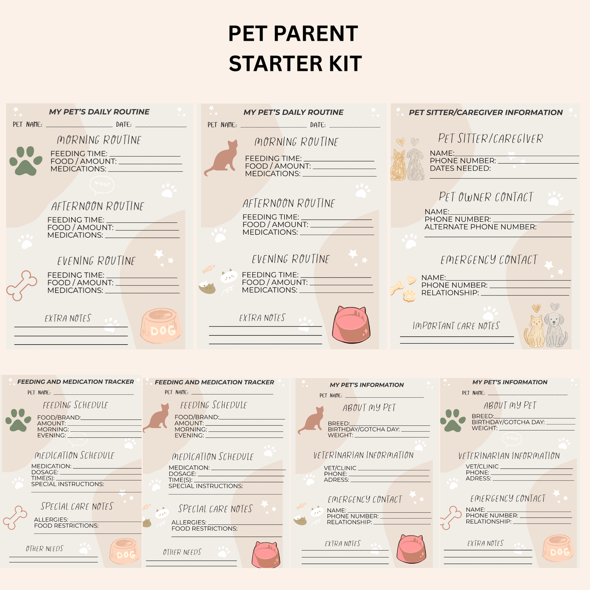 Pet Parent Planner — Editable Canva Templates for Dog & Cat Owners