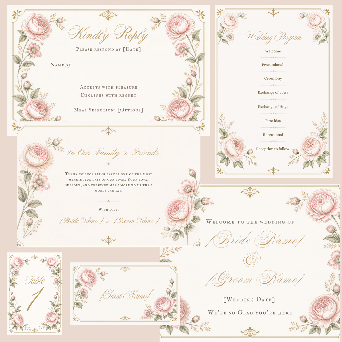 Romantic Floral Wedding Invitation Bundle | 10 Editable Canva Templates