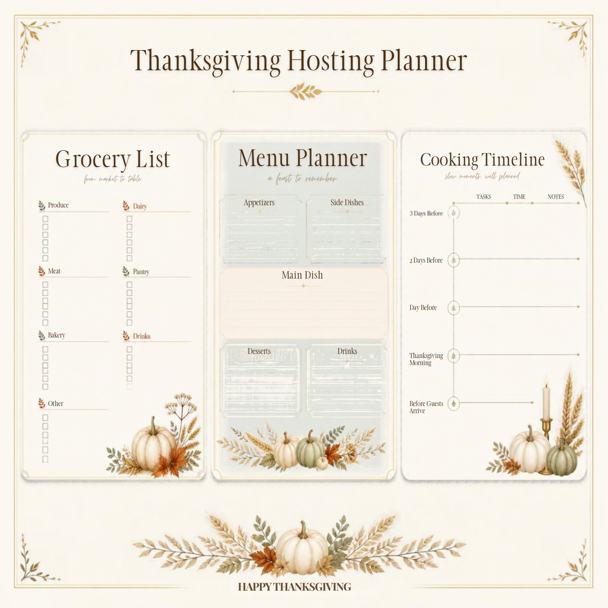 Thanksgiving Hosting Checklist Bundle | Editable Canva Planner