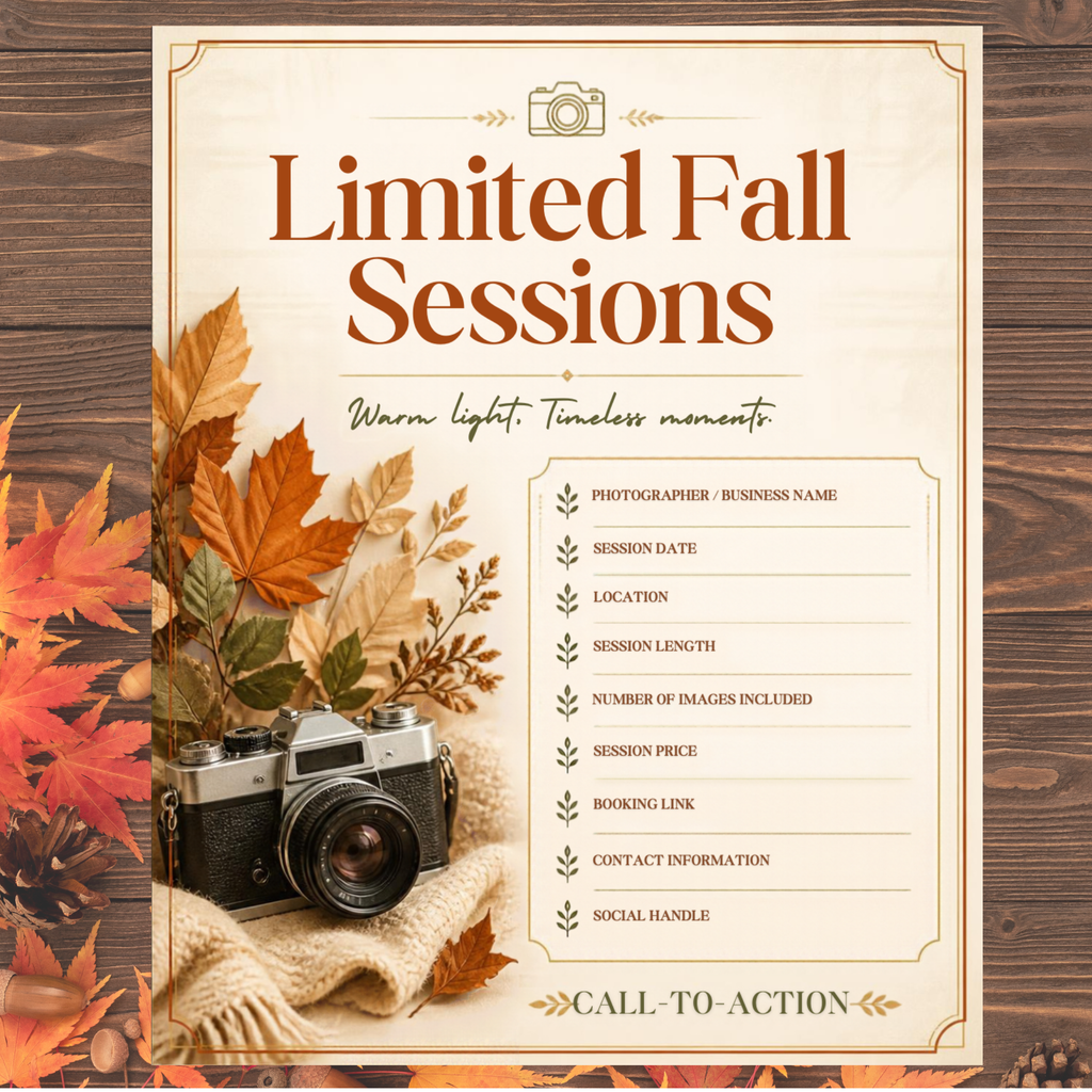 Fall Photography Mini-Session Bundle | 6 Editable Canva Templates