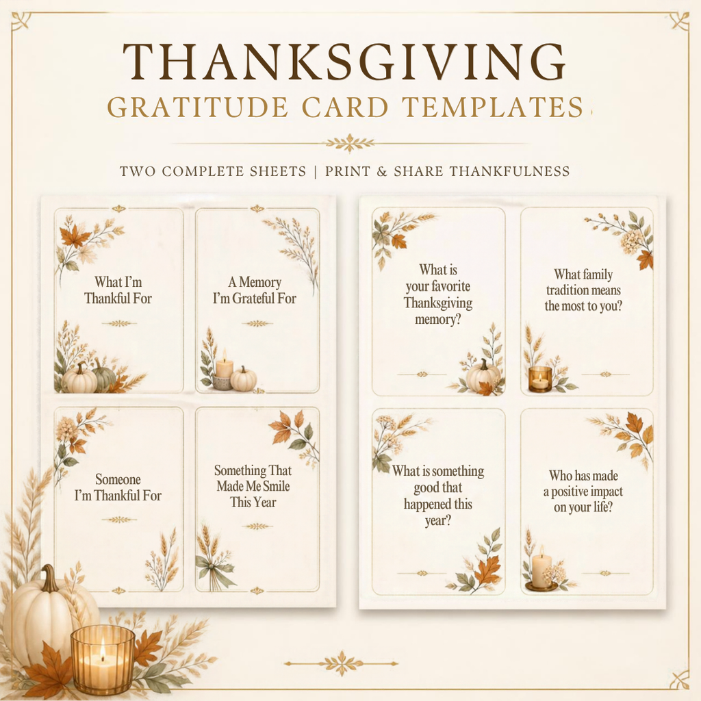 Thanksgiving Gratitude Cards + Conversation Cards | Editable Canva Printable Bundle