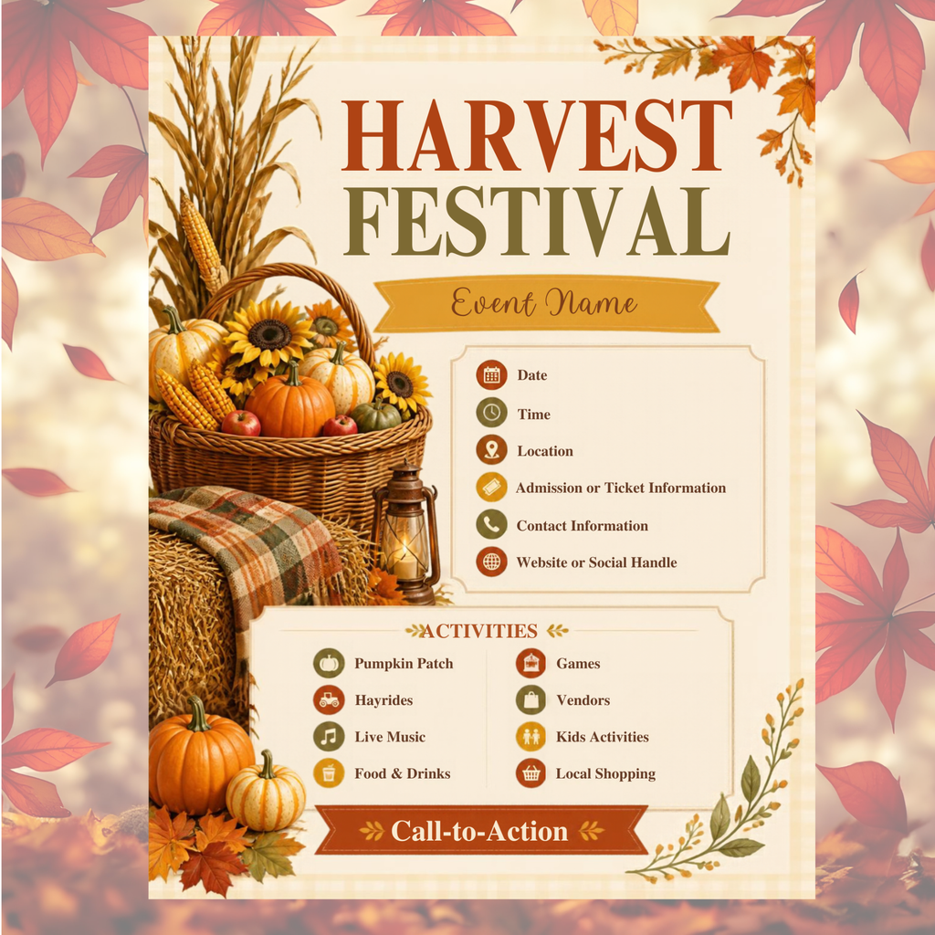 Fall Festival & Harvest Flyer Bundle | 6 Editable Canva Templates