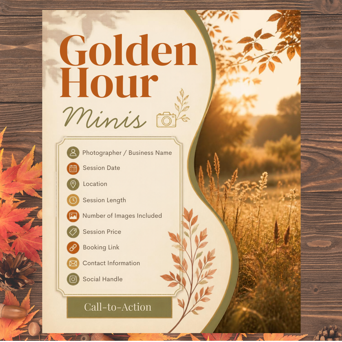 Fall Photography Mini-Session Bundle | 6 Editable Canva Templates