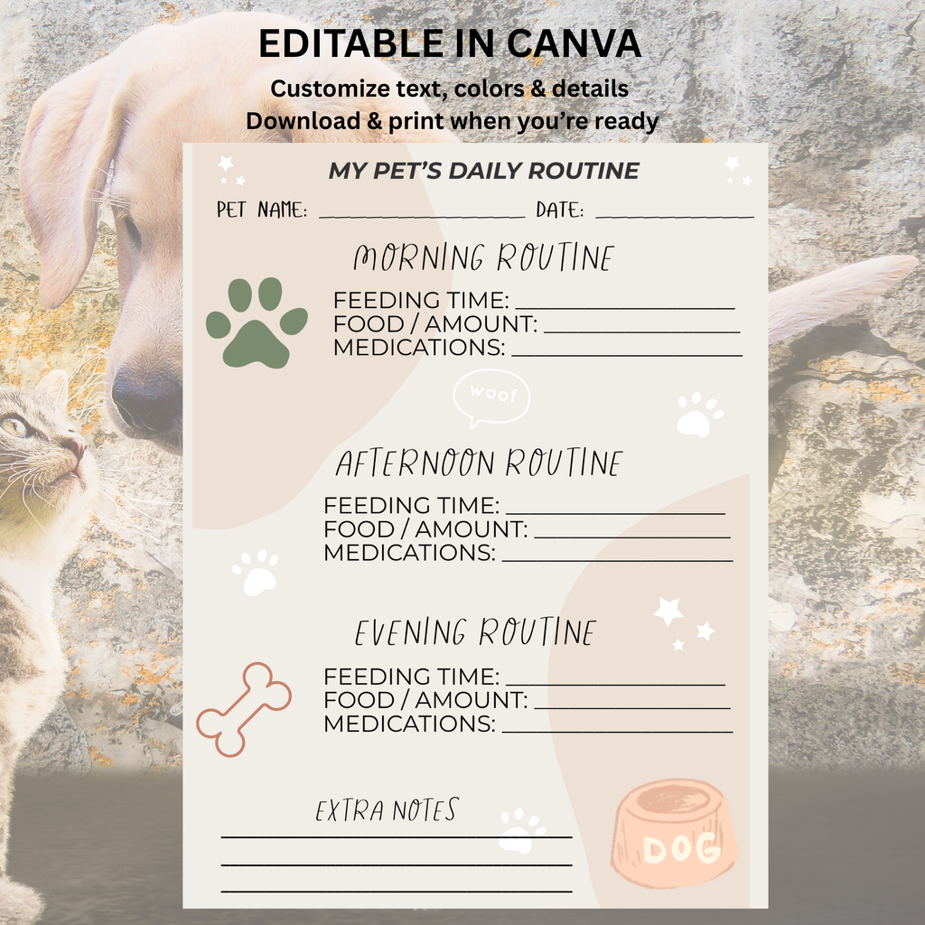 Pet Parent Planner — Editable Canva Templates for Dog & Cat Owners