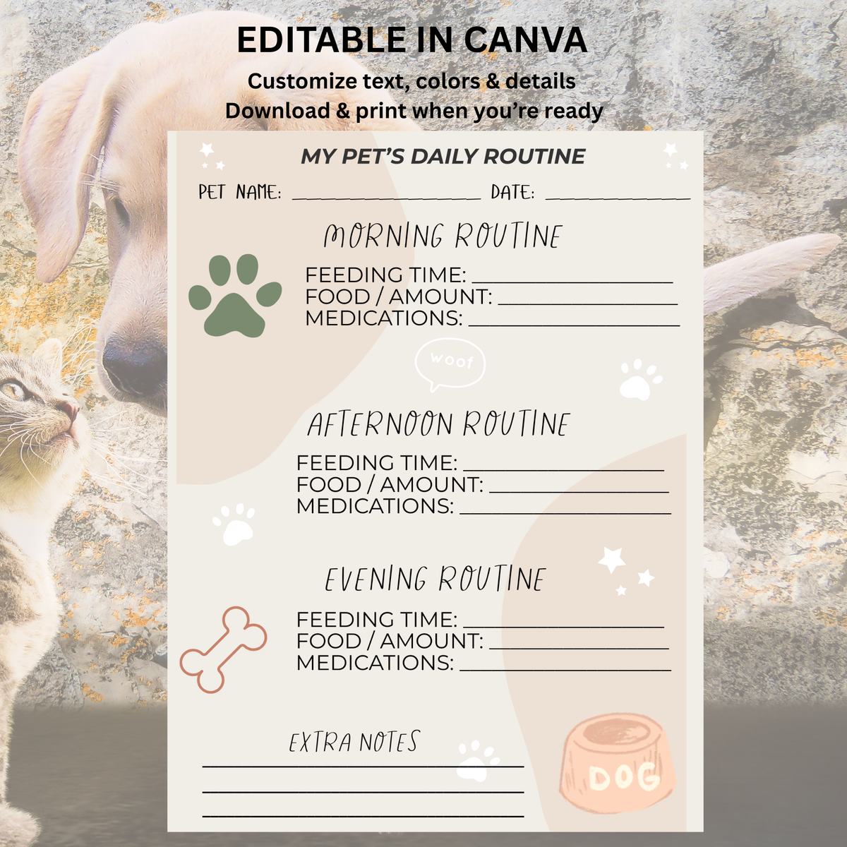 Pet Parent Planner — Editable Canva Templates for Dog & Cat Owners