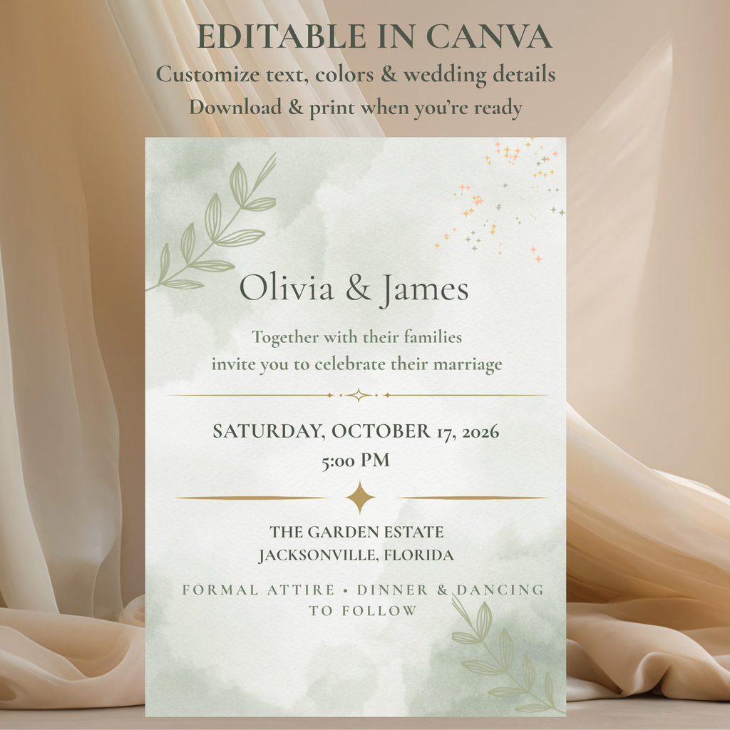 Wedding Invitation Suite — Editable Canva Template, English, Spanish & Bilingual