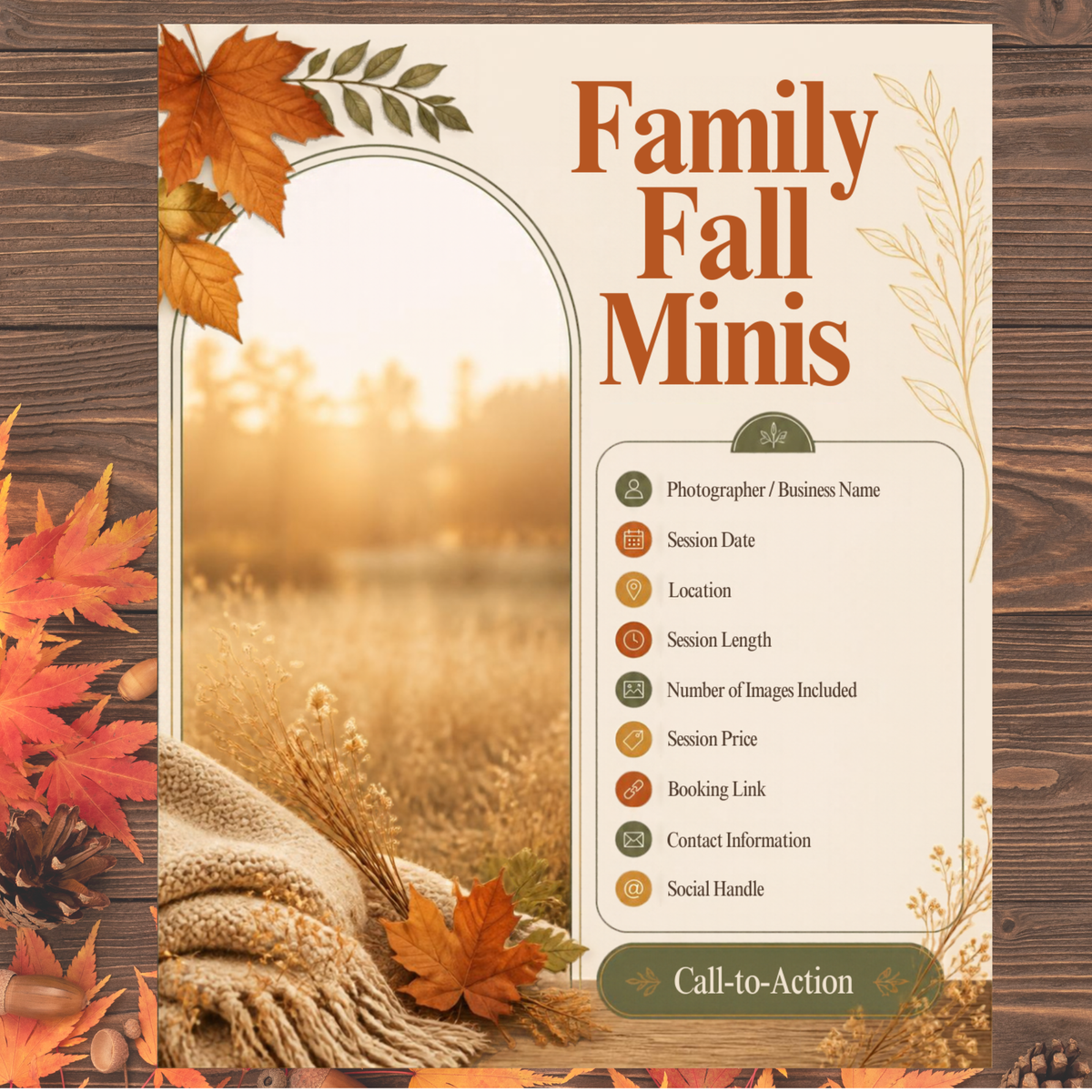 Fall Photography Mini-Session Bundle | 6 Editable Canva Templates