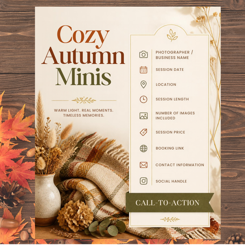 Fall Photography Mini-Session Bundle | 6 Editable Canva Templates