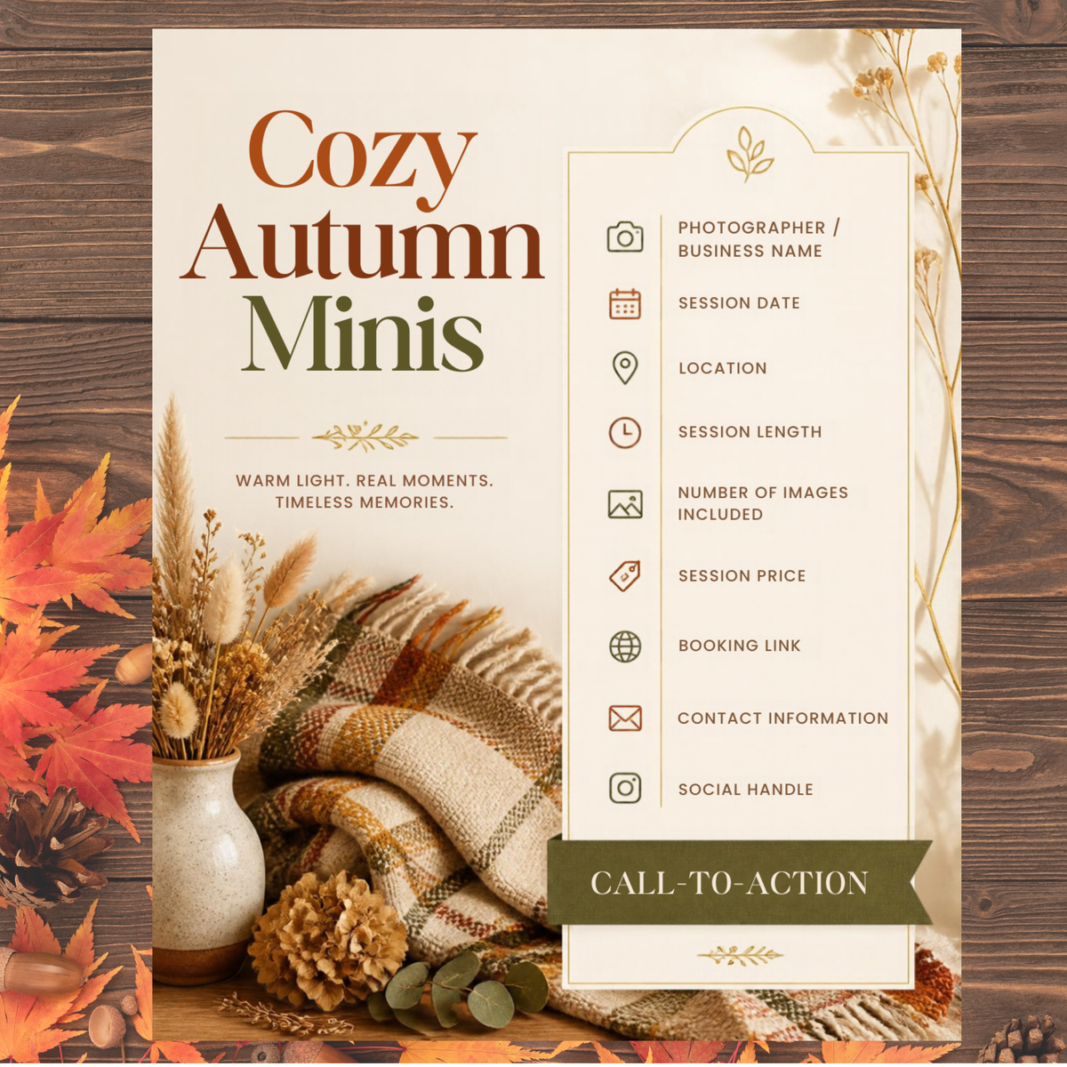 Fall Photography Mini-Session Bundle | 6 Editable Canva Templates