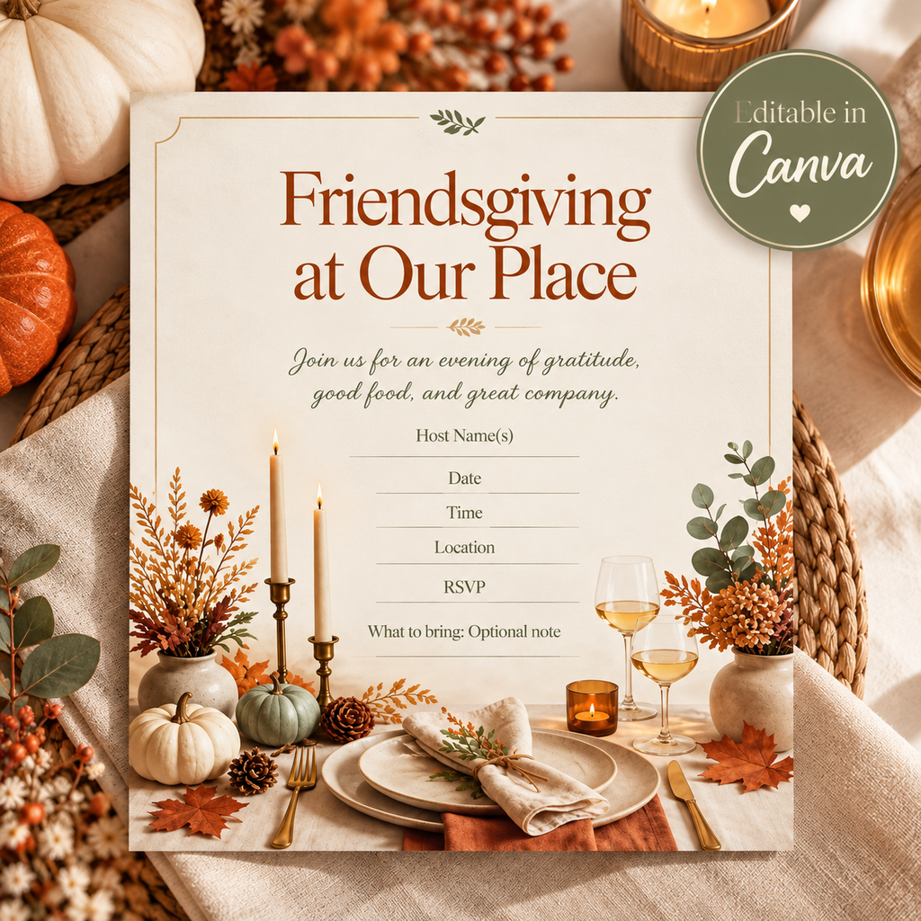 Friendsgiving Invitation | Editable Canva Fall Dinner Invite