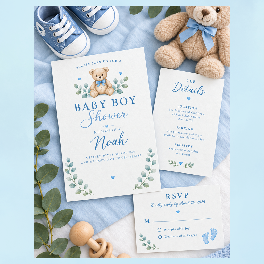 Baby Boy Shower Invitation — Editable Canva Template, English, Spanish & Bilingual