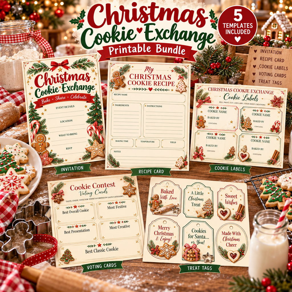 Christmas Cookie Exchange Bundle | Editable Canva Holiday Party Templates