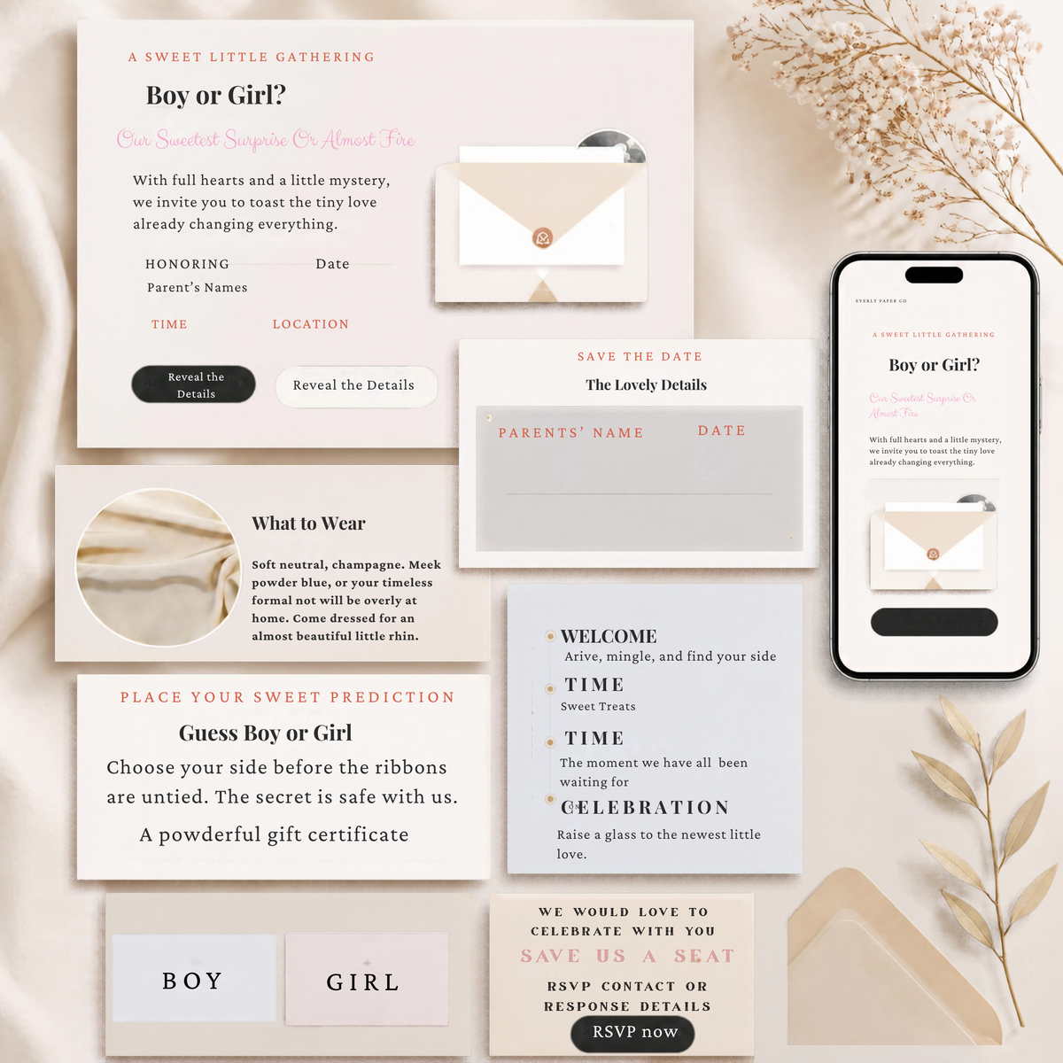 Gender Reveal Invitation | Editable Canva Template | Pink & Blue Baby Reveal Invite