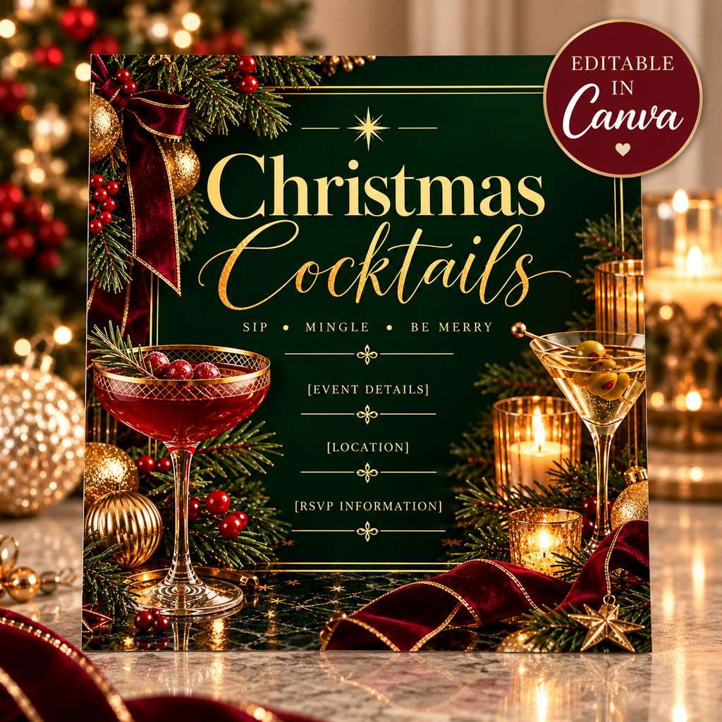Christmas Cocktail Party Invitation | Editable Canva Holiday Invitation