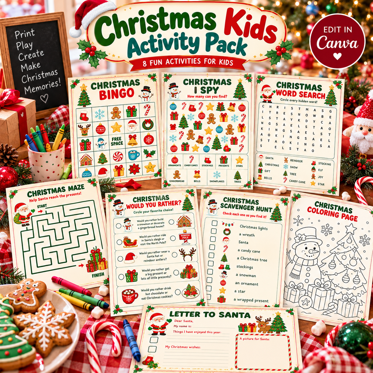 Christmas Kids Activity Pack | 8 Printable Holiday Activities for Kids