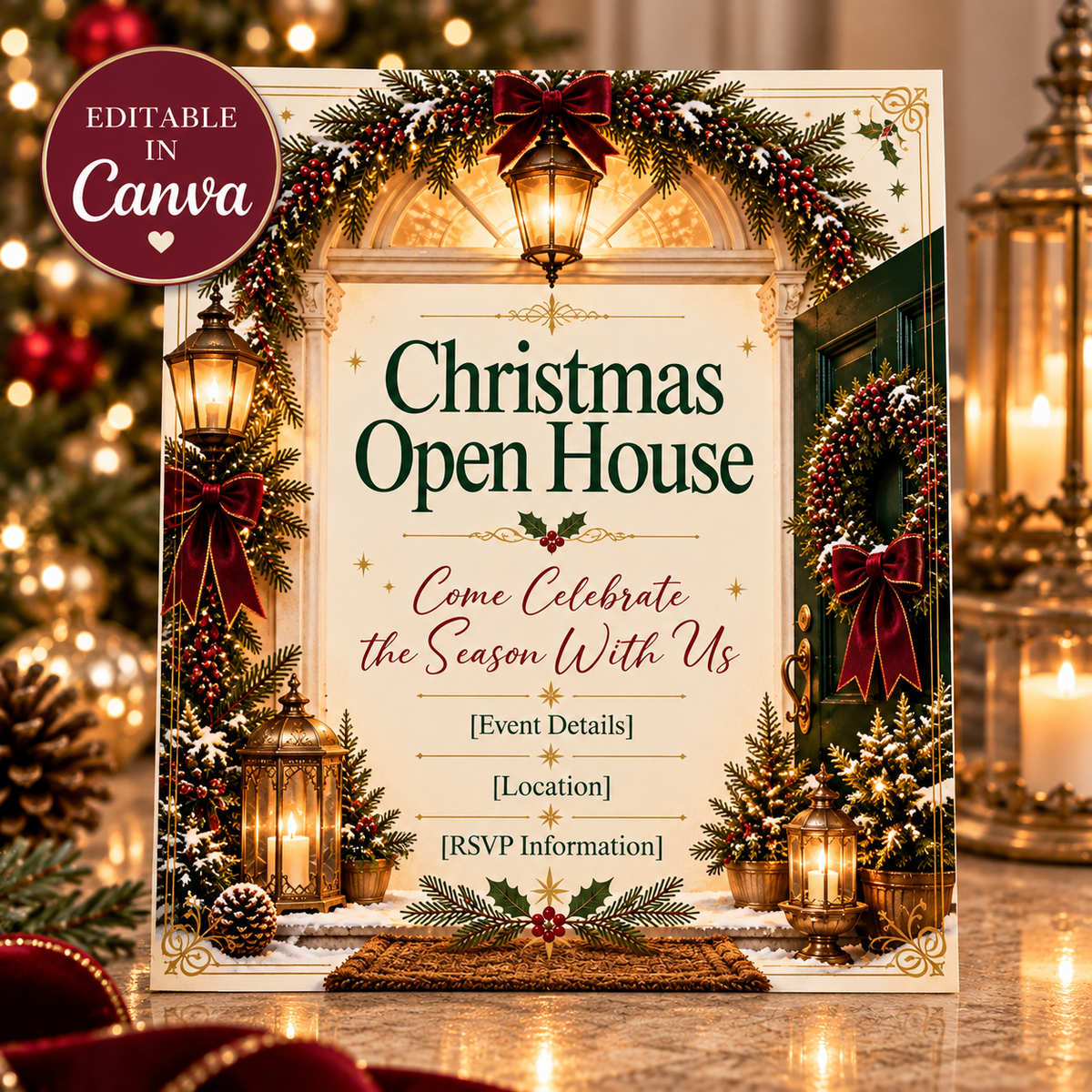 Christmas Open House Invitation | Editable Canva Holiday Invitation