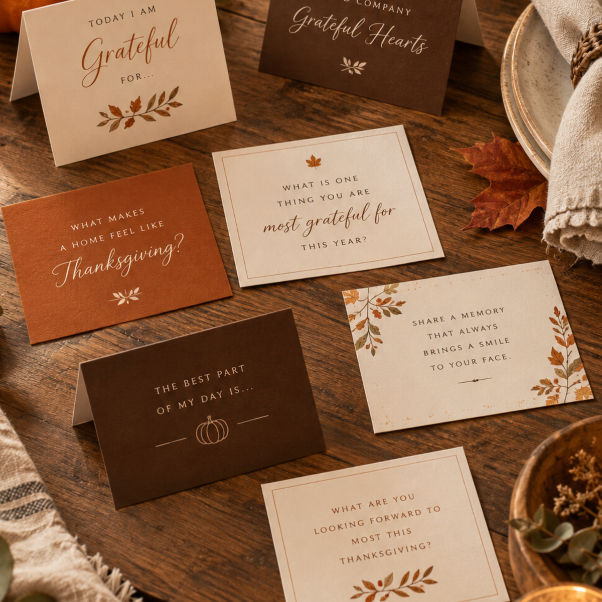 Thanksgiving Gratitude Cards + Conversation Cards | Editable Canva Printable Bundle