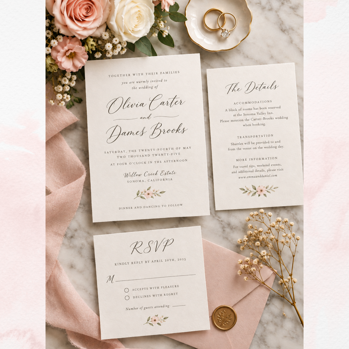 Wedding Invitation Suite — Editable Canva Template, English, Spanish & Bilingual