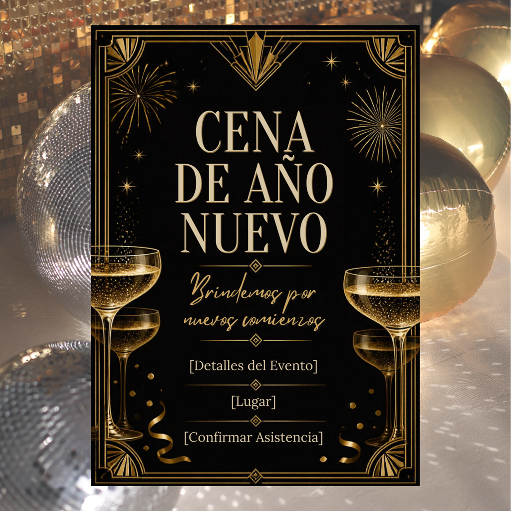 Invitación de Año Nuevo en Español | Plantilla Editable en Canva