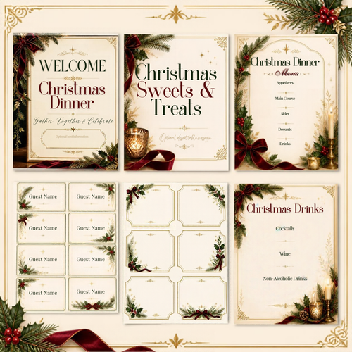 Christmas Dinner Hosting Bundle | 6 Editable Canva Holiday Templates