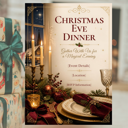 Christmas Eve Dinner Invitation | Editable Canva Holiday Invitation