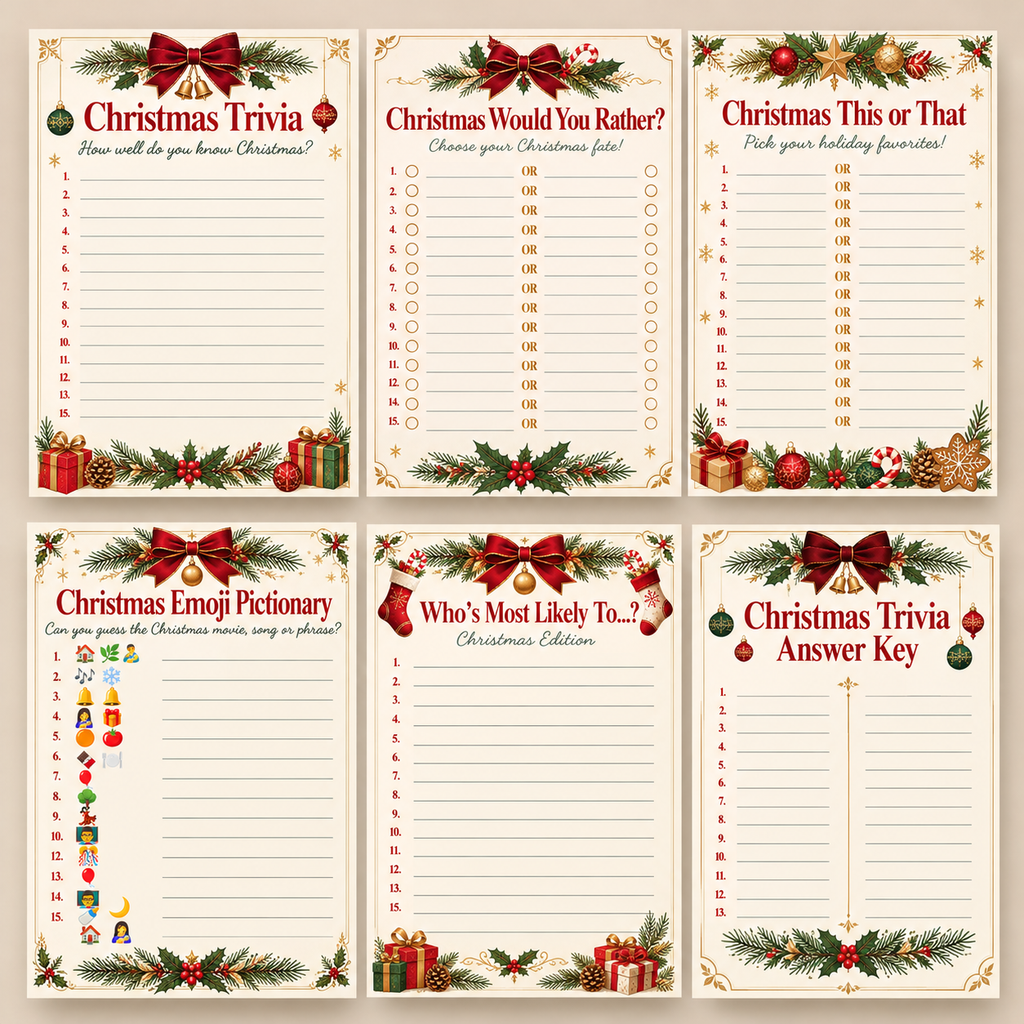 Christmas Party Games Bundle | 5 Editable Canva Holiday Games