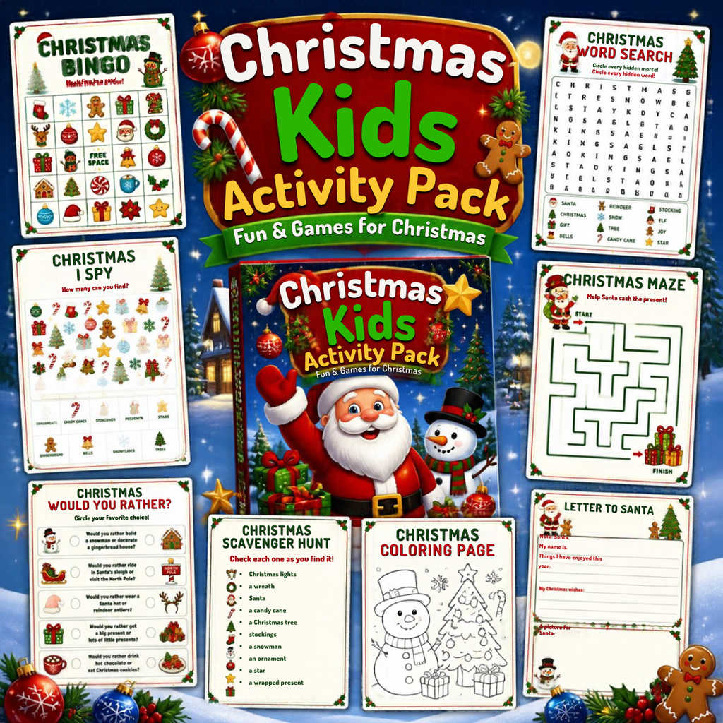 Christmas Kids Activity Pack | 8 Printable Holiday Activities for Kids