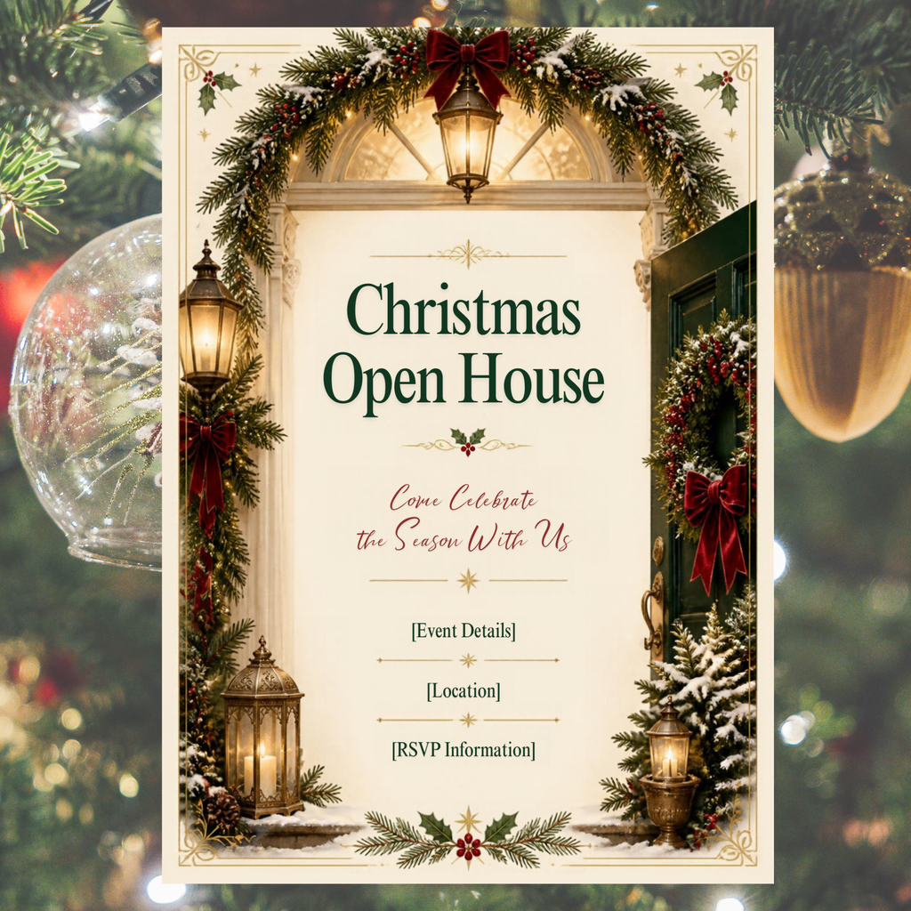 Christmas Open House Invitation | Editable Canva Holiday Invitation