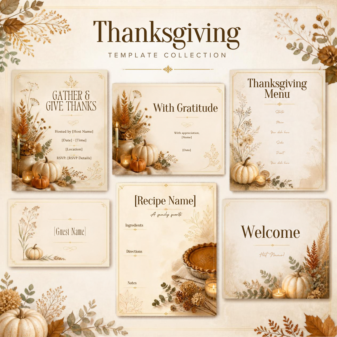Gather & Give Thanks Thanksgiving Stationery Bundle | Editable Canva Templates