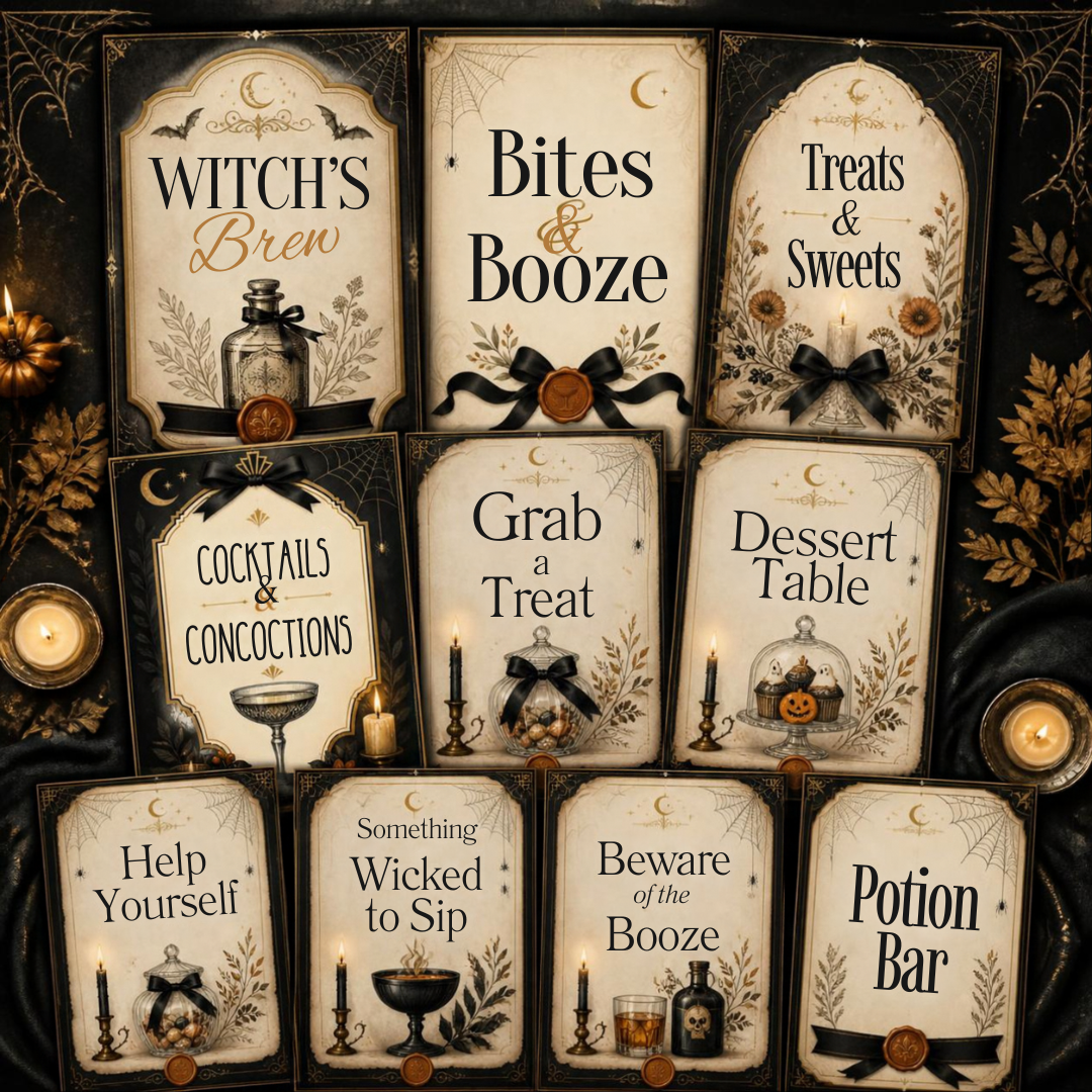 Halloween Party Bar + Food Sign Bundle | Editable Canva Templates