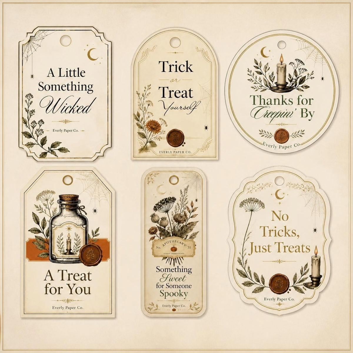 Vintage Halloween Favor Tags | Editable Canva Printable Bundle