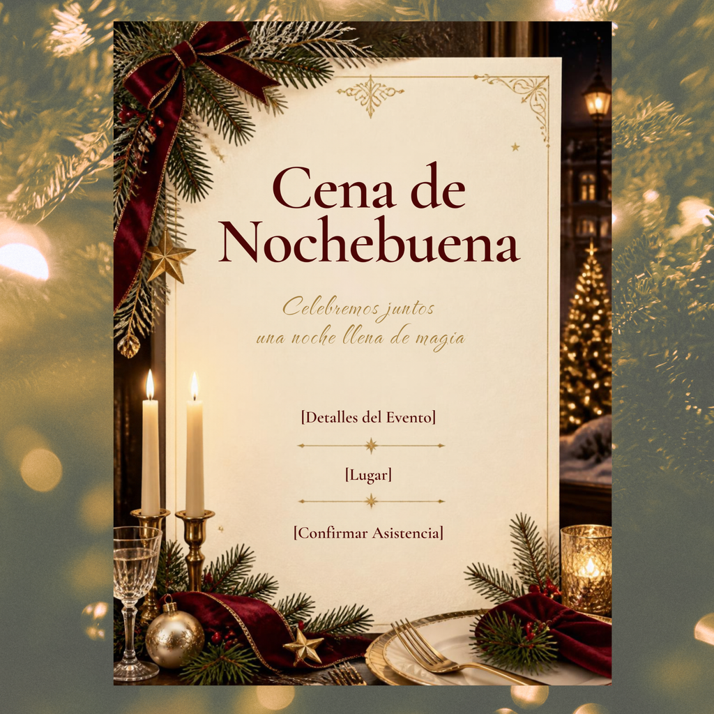 Invitación para Cena de Nochebuena en Español | Plantilla Editable en Canva