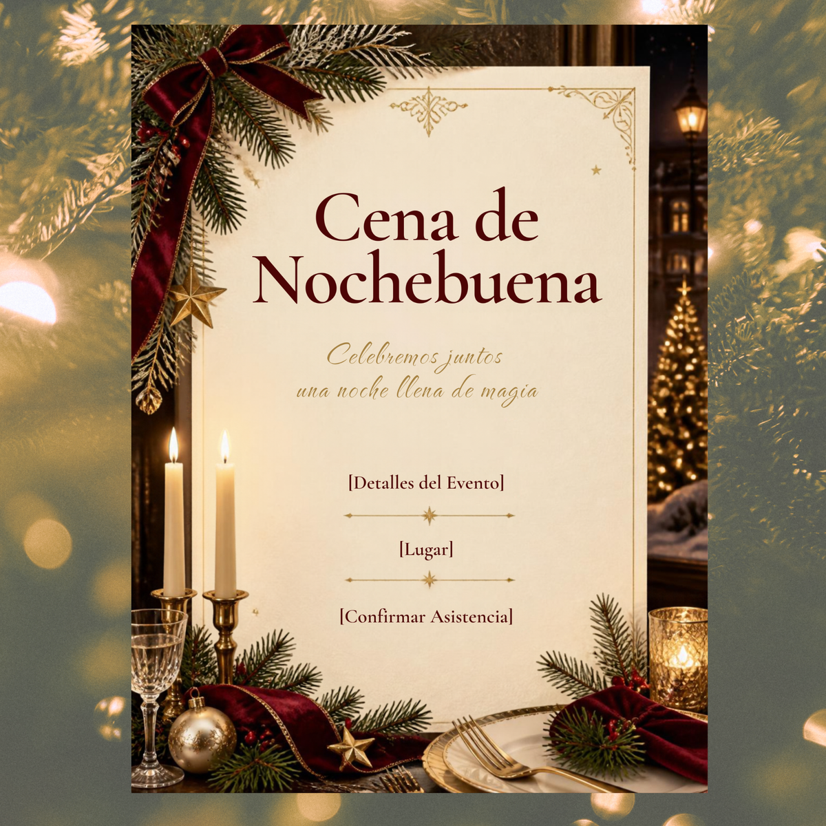 Invitación para Cena de Nochebuena en Español | Plantilla Editable en Canva