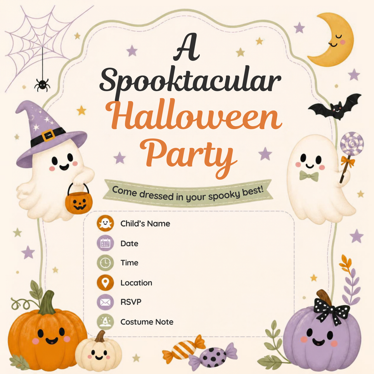 Kids Halloween Party Invitation | Editable Canva Spooky Invite