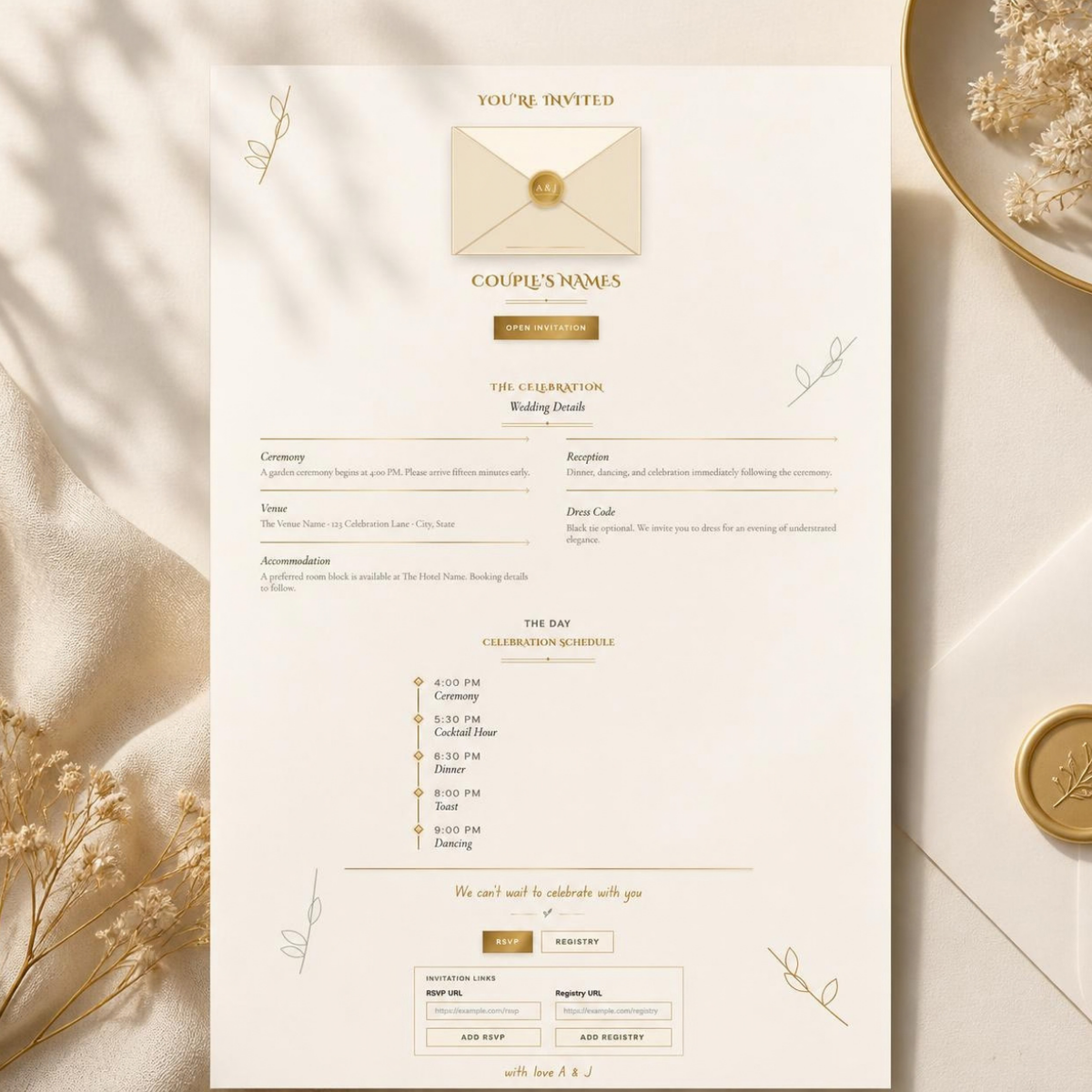 Interactive Digital Wedding Invitation Website | Editable Canva Template