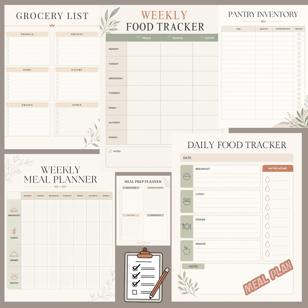 Meal Planner & Food Tracker Bundle | 6 Editable Canva Templates