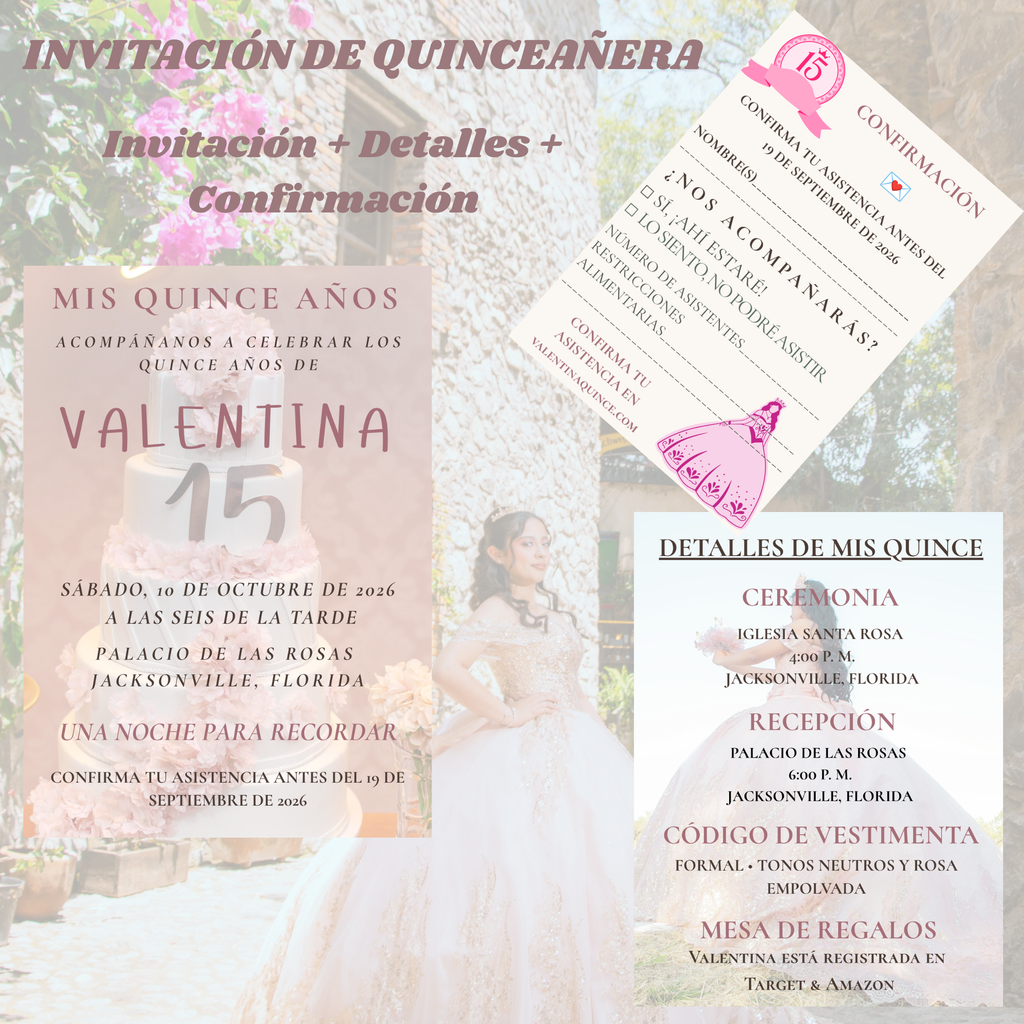 Quinceañera Invitation Suite — Editable Canva Template in Spanish