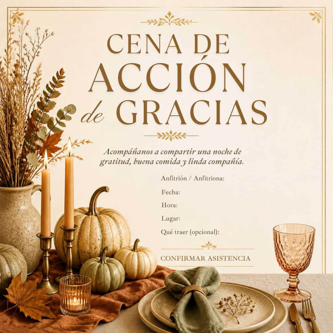 Invitación de Acción de Gracias en Español | Plantilla Editable en Canva