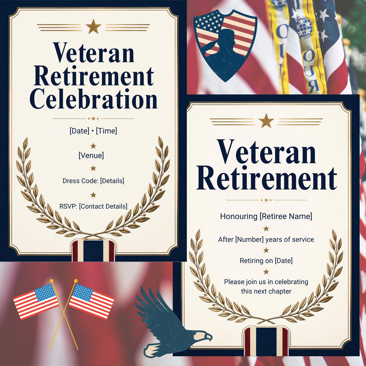 For our Veterans, Retirement Celebration Invitation | Editable Canva Retirement Party Template