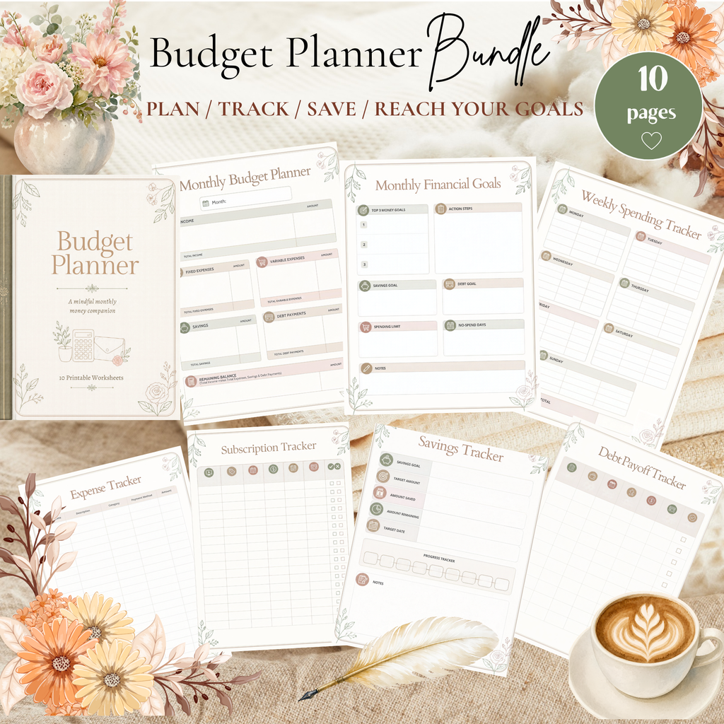 Budget Planner Bundle | 10 Editable Canva Finance Templates