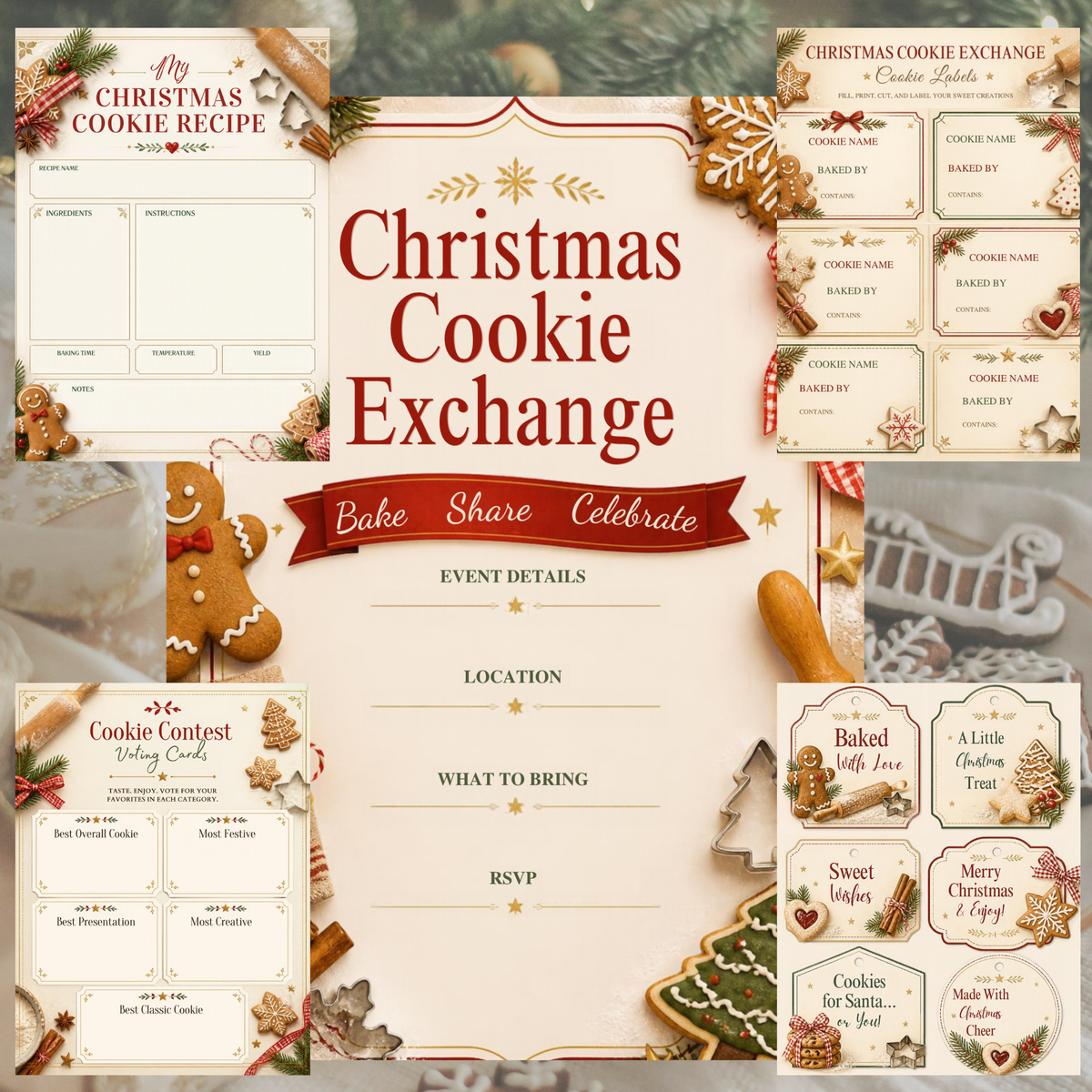 Christmas Cookie Exchange Bundle | Editable Canva Holiday Party Templates
