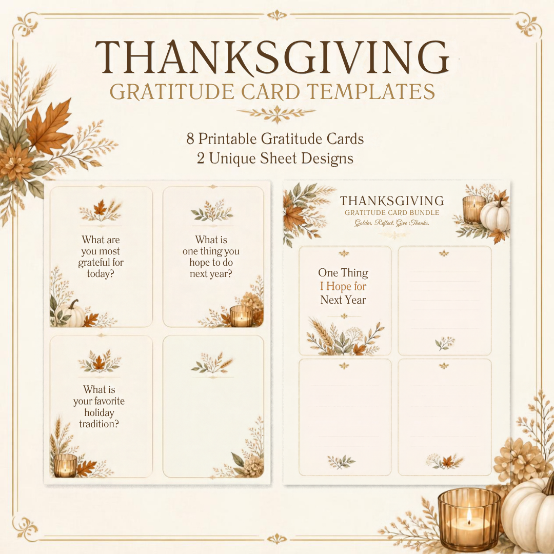 Thanksgiving Gratitude Cards + Conversation Cards | Editable Canva Printable Bundle