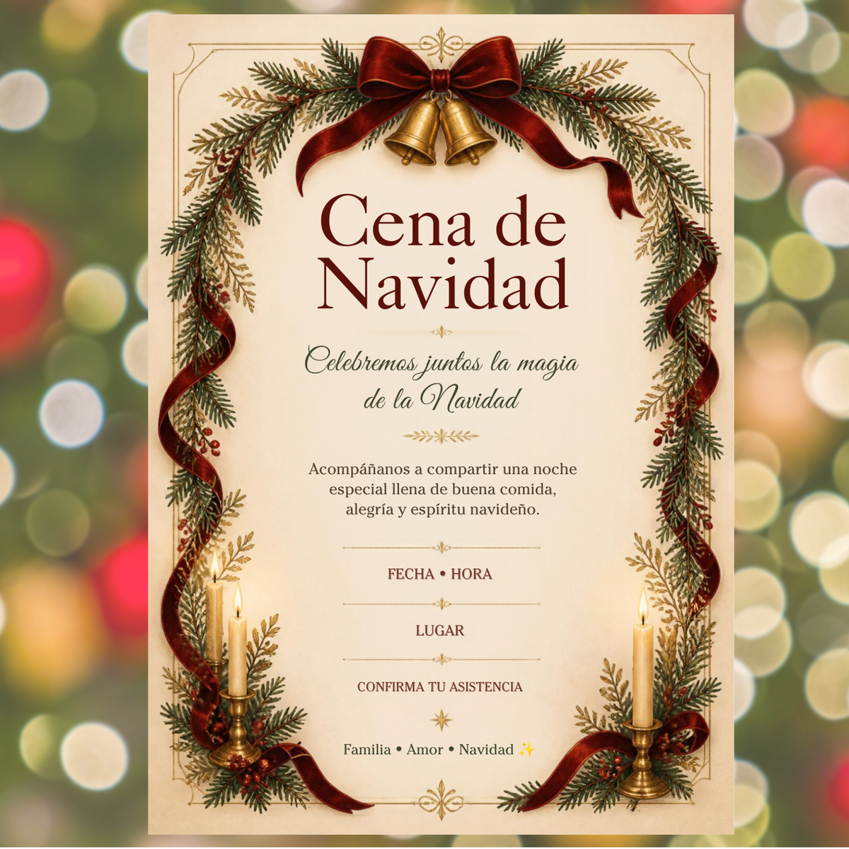 Invitación para Cena de Navidad en Español | Plantilla Editable en Canva